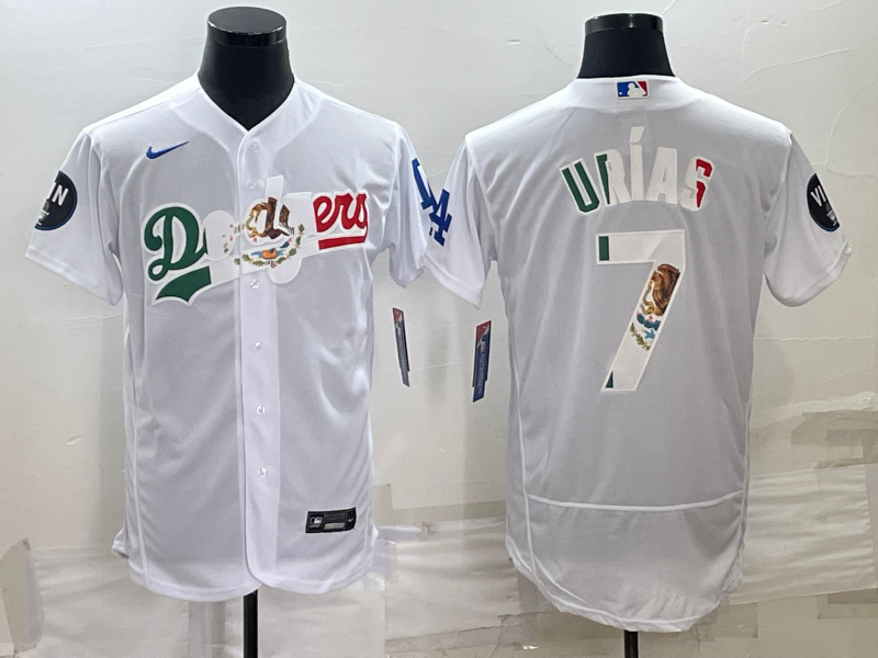 Men's Los Angeles Dodgers #7 Julio Urías White With Vin Scully Patch Flex Base Stitched Baseball Jersey Men's Los Angeles Dodgers #7 Julio Urías White With Vin Scully Patch Flex Base Stitched Baseball Jersey